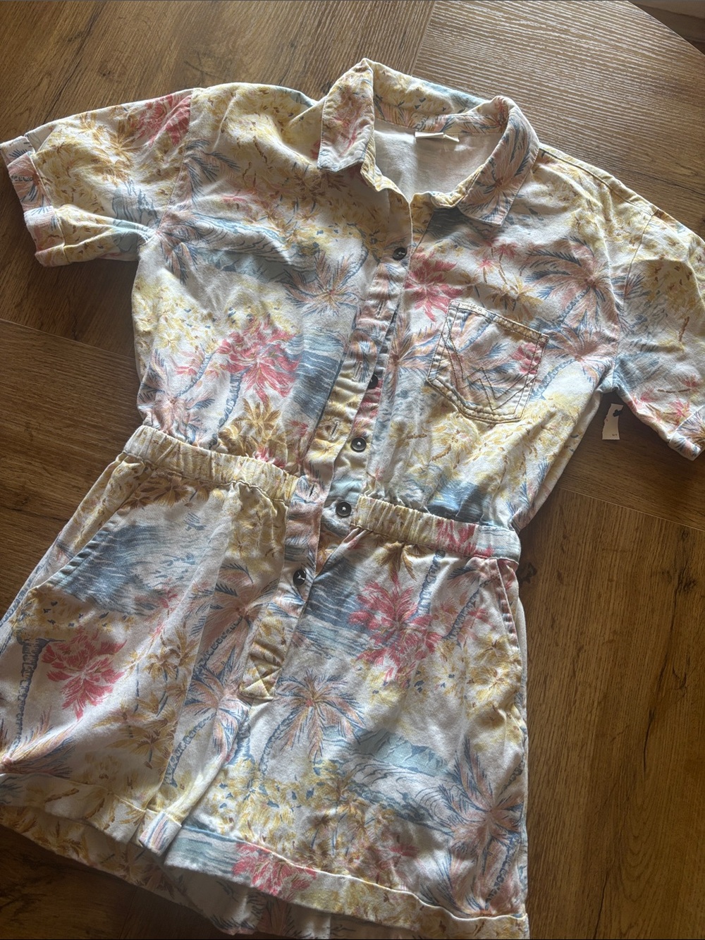 Wrangler Girls Tropical Floral Button Romper in Pink, Yellow & Blue